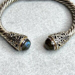 Bali Designs Labradorite Cable Cuff Bracelet 18K Gold Sterling Silver Hinged